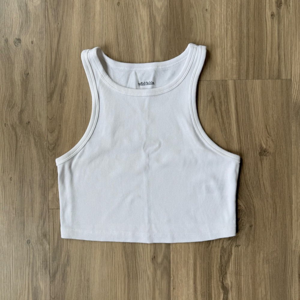 Wild Fable White Ribbed High Neck Crop Top